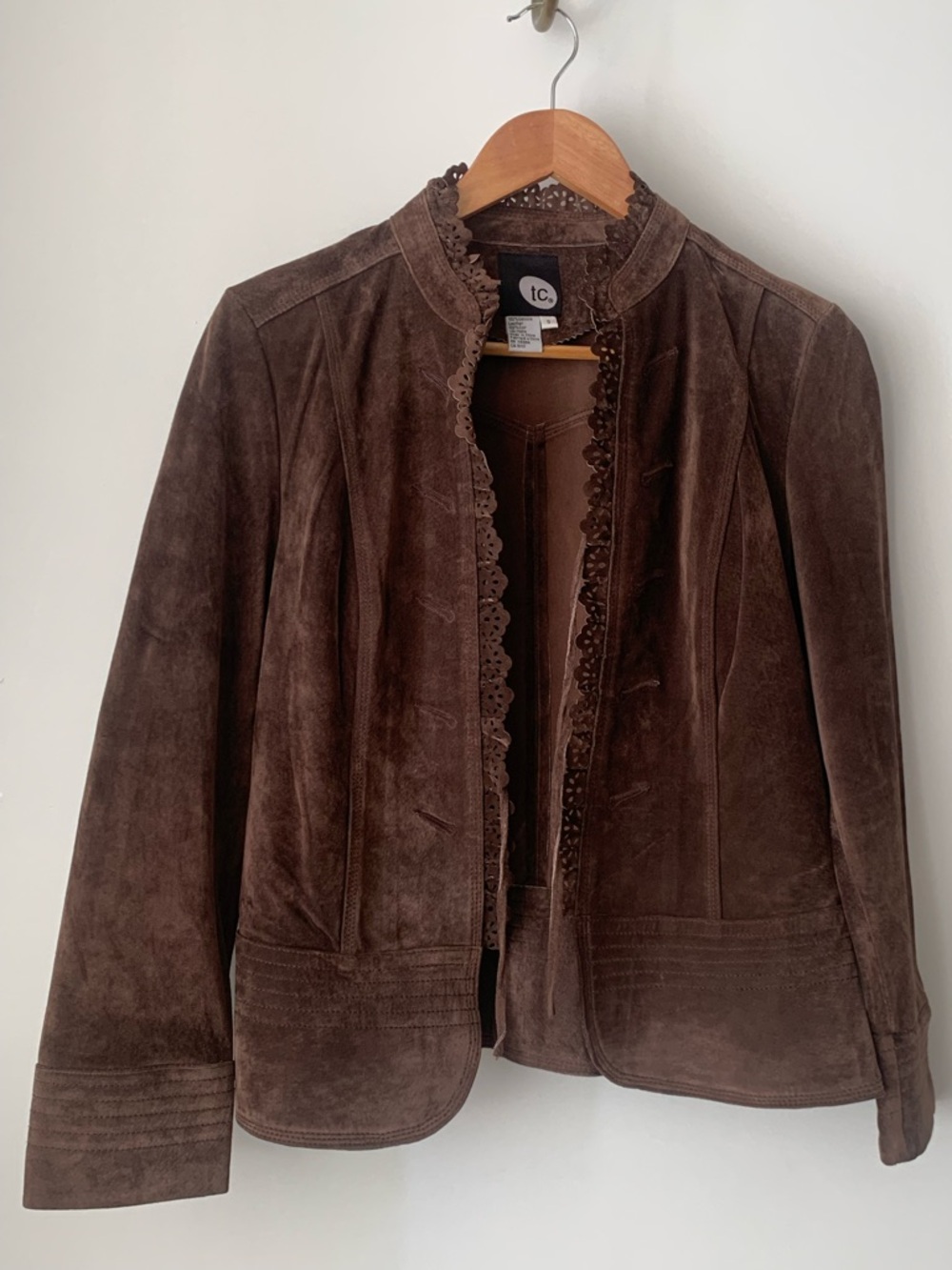 TC Women Chocolate Brown Suede Scallop-Trim Jacket